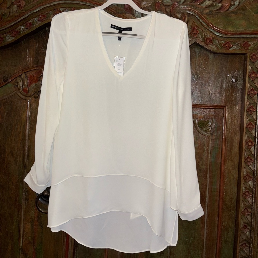 White House Black Market Ivory V-Neck Blouse